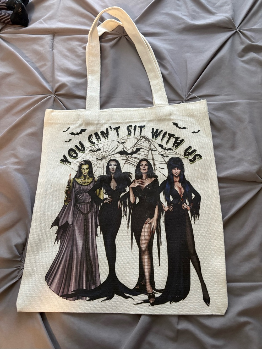You Can't Sit With Us Halloween Tote Bag - Cream Canvas Women Bag